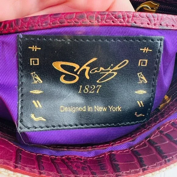 Sharif Canvas & Crocodile Leather Crossbody Bag With Lion Head Accent - Picture 9 of 13